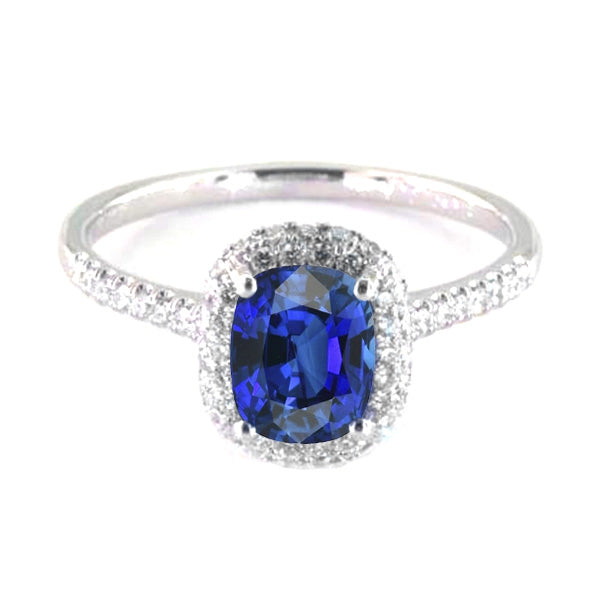 Gold Halo Sparkling Unique Lady’s Oval Ceylon Sapphire Ring Diamond Jewelry