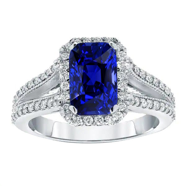 Diamond Lady’s Brilliant Engagement Anniversary Ring Radiant Cut Sapphire Split Shank