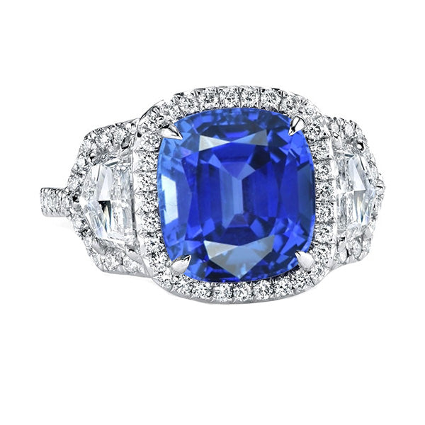 Diamond Lady’s Brilliant Engagement Ring Cushion Sapphire Pave Three Stone Style