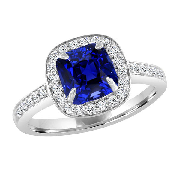 True classic fancy Diamond Halo Cushion Ceylon Sapphire Ring Pave Set
