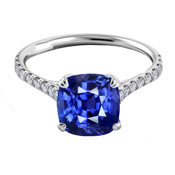 Cushion Sapphire Gemstone Ring 3.50 Carats Double Prong Natural Earth Mined Diamonds