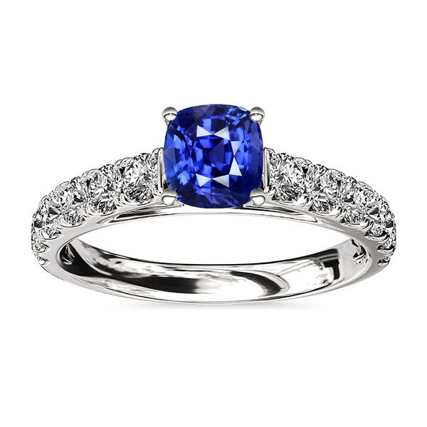 Round Diamond Cushion Blue Sapphire Gemstone Ring Woman's Weeding Anniversary White Gold