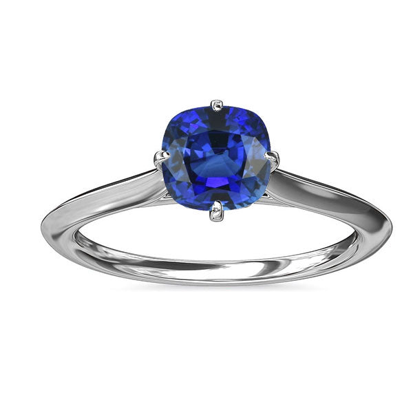 natural cushion sapphire 2ct ring front view
