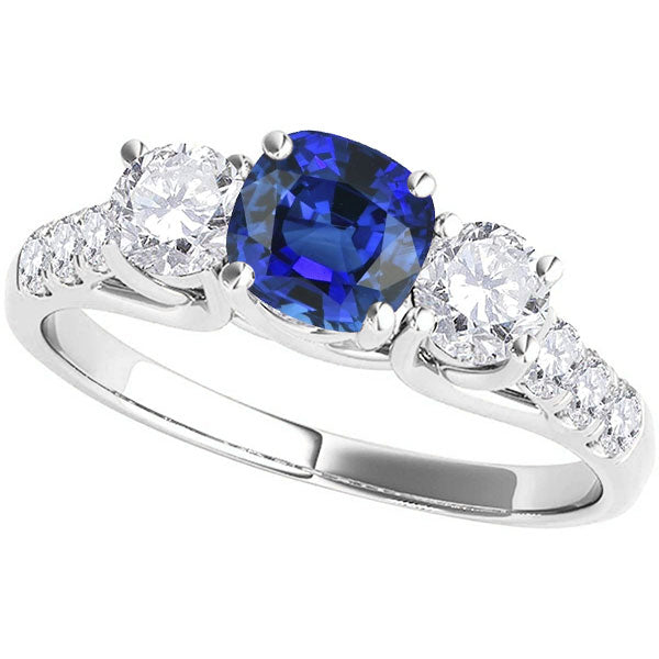 Ladies Gemstone Ring Cushion Sapphire Trellis Setting Diamonds Lady’s Brilliant Engagement