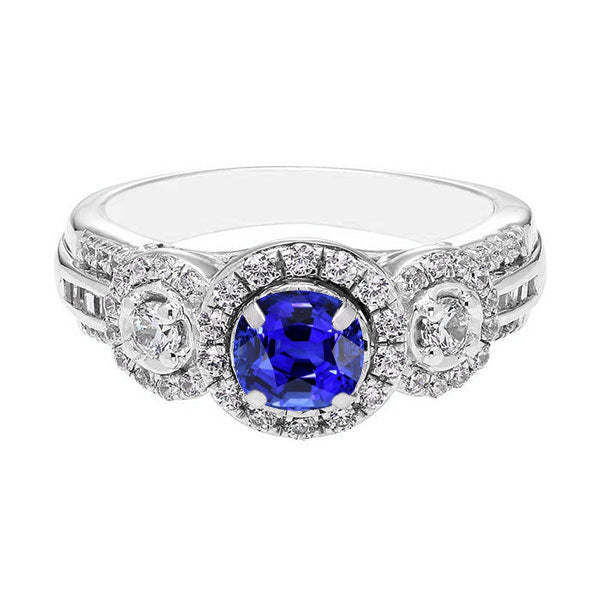 Diamond Halo Round Blue Sapphire Ring 2.50 Carats Ladies Jewelry