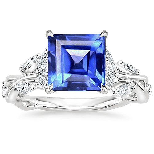 Princess Cut Blue Sapphire Diamond Ring Fancy Jewelry