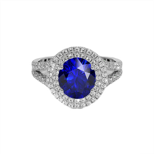 New Double Halo Ceylon Sapphire Engagement Ring Ladies Jewelry