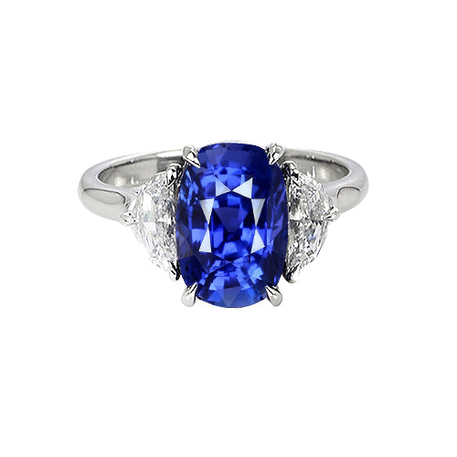 Three Stone Natural Earth Mined Diamond & Blue Sapphire Engagement Ring 8 Carats Gold 14K