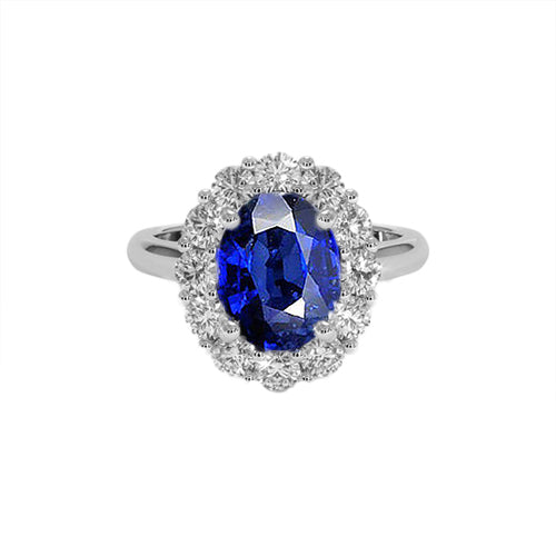 Elegant Woman's Blue Sapphire Diamond Engagement Ring Oval Ceylon Gemstone