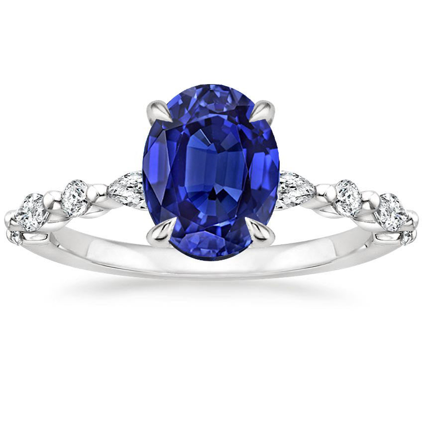 Antique Lady’s Solitaire Ring With Pear & Round Diamond Accent Blue Sapphire