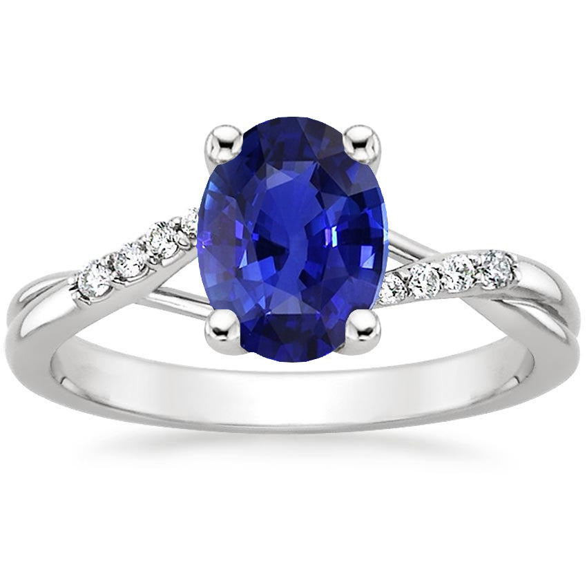 Woman's Weeding Anniversary Diamond Engagement Ring Split Shank Oval Cut Blue Sapphire