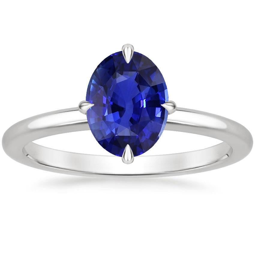 Solitaire Blue Half bazel fancy Engagement Sapphire Ring Oval Cut Prong Setting