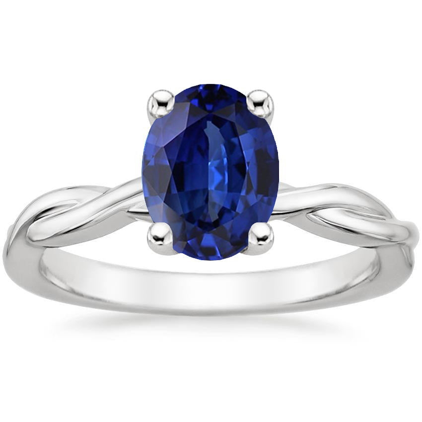 Solitaire Gold Half bazel fancy Engagement Ring Twist Style Oval Blue Sapphire