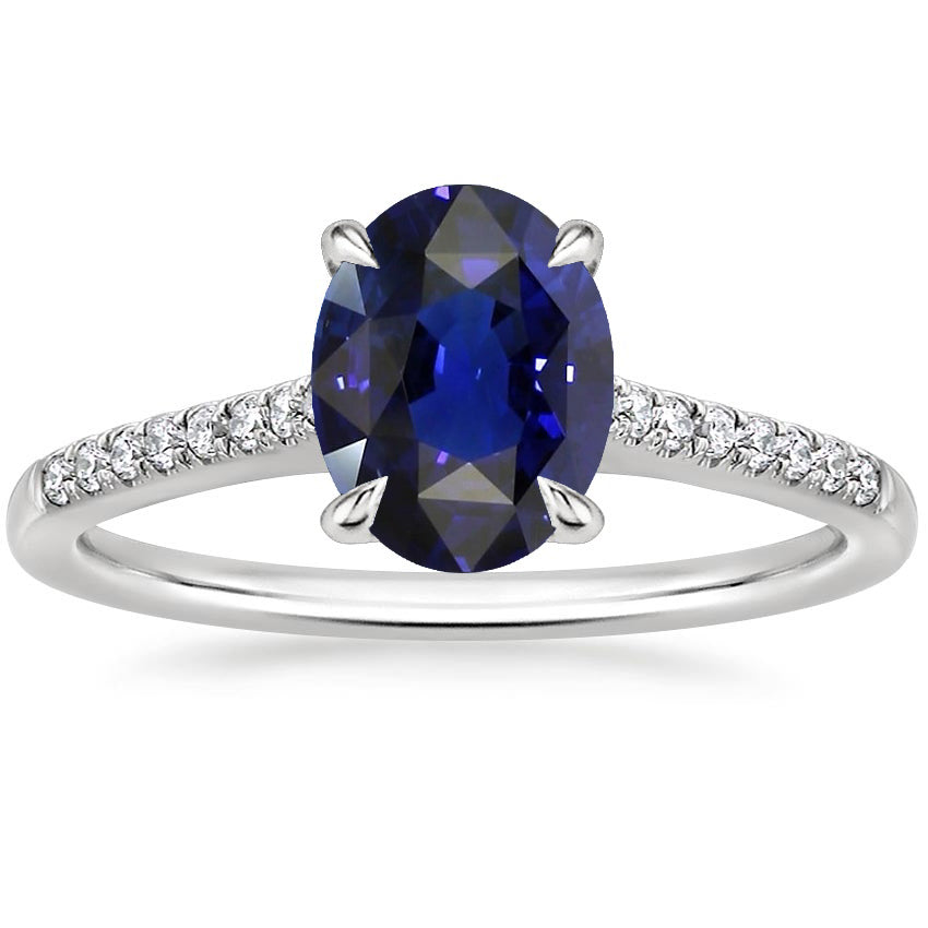 Women Half bazel fancy Engagement Solitaire With Accents Ring Sri Lankan Sapphire
