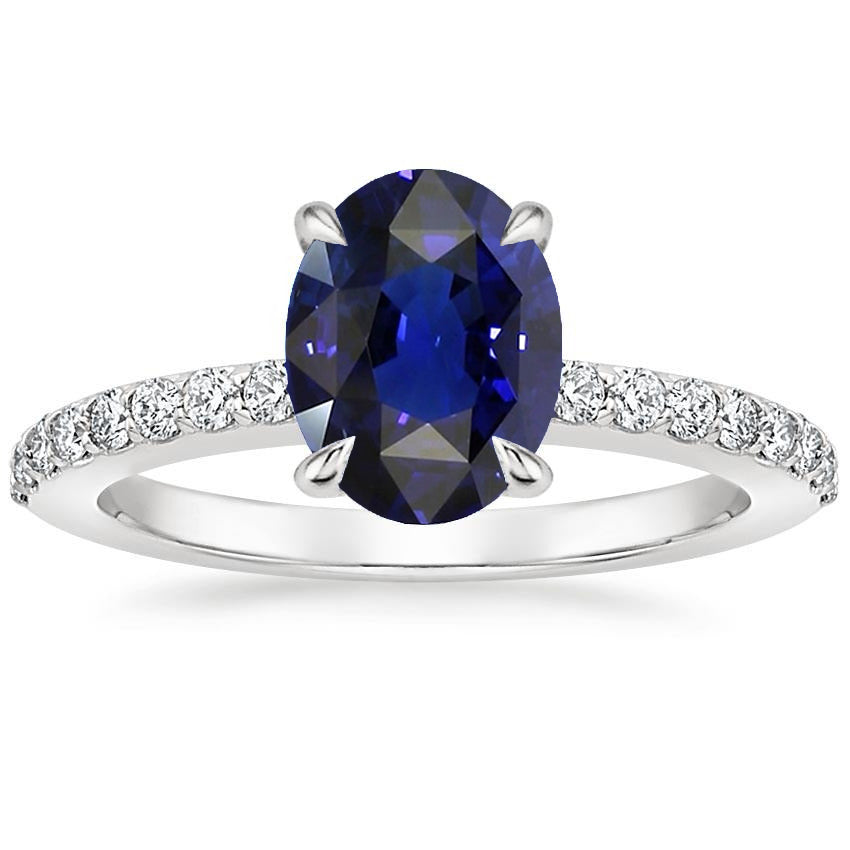 Half bazel fancy Engagement Solitaire With Diamond Accents Engagement Ring Blue Sapphire