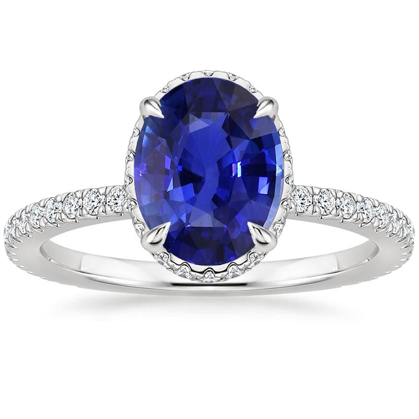 Diamond Halo Anniversary Ring Oval Sri Lankan Sapphire
