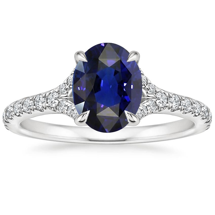 New Styles LAdies Oval Gemstone Ring Deep Blue Sapphire With Accents Jewelry