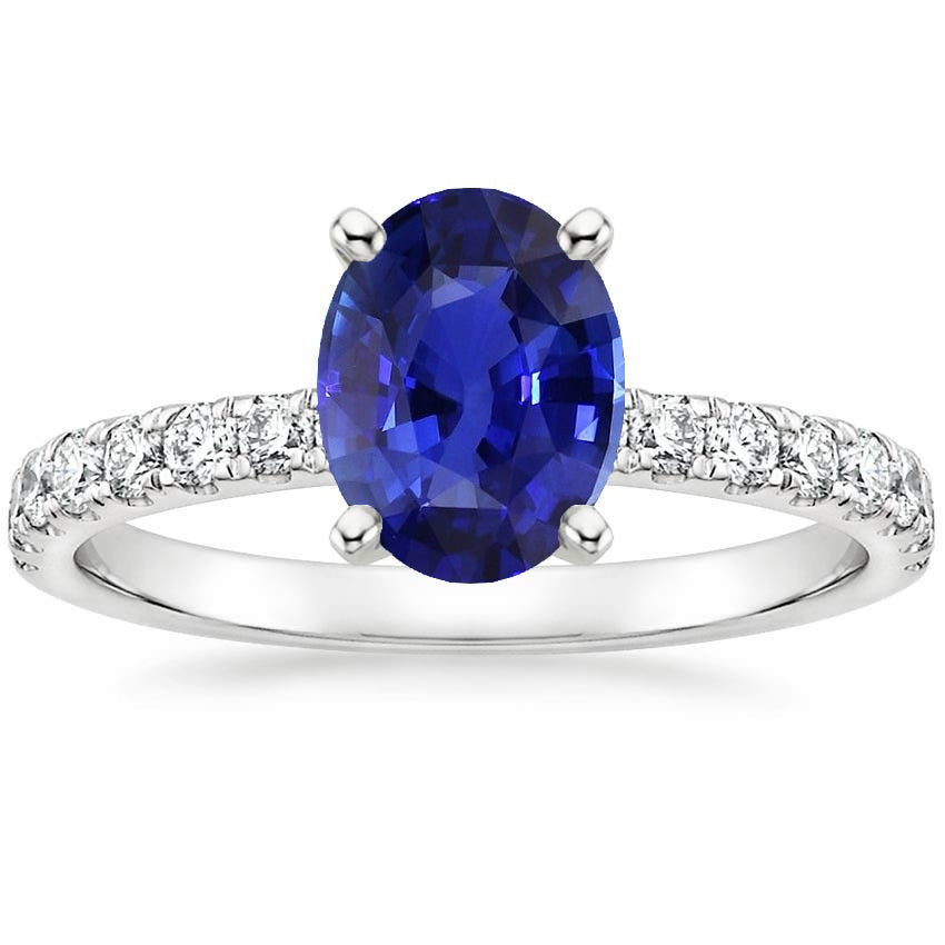 New Stylish Womans Engagement Ring Oval Sri Lankan Sapphire & Diamond Accents