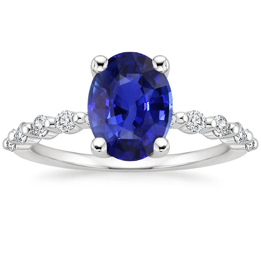 Half bazel fancy Engagement Solitaire Gemstone Ring With Diamond Accents Ceylon Sapphire