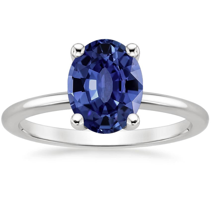 New High Quality Wedding White Gold Solitaire Ring Jewelry Oval Ceylon Sapphire