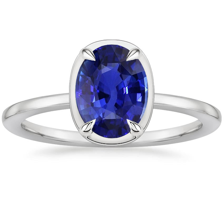 New High Quality Wedding Solitaire Ring White Gold Oval Sri Lankan Sapphire