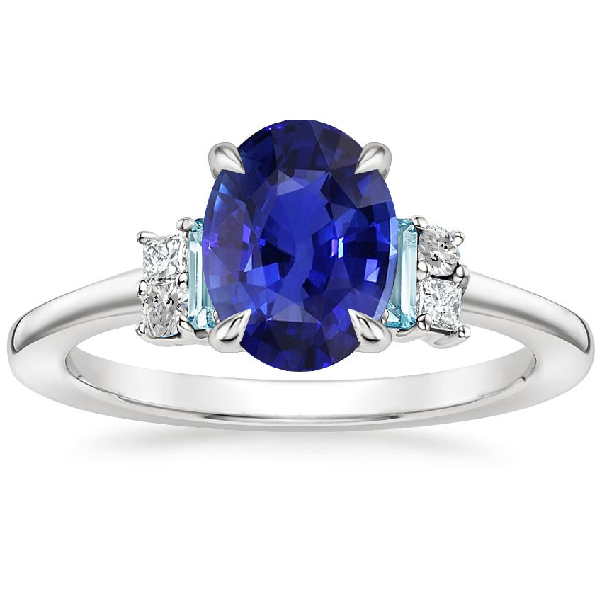 High Quality Fancy Sparkling Oval Gemstone Ring Ceylon Sapphire Jewelry With Accents