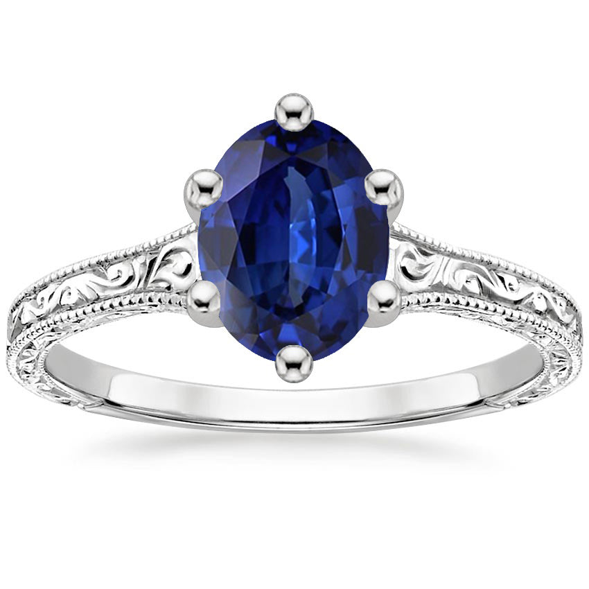 High Quality Fancy Sparkling Solitaire Wedding Ring Antique Style Ceylon Sapphire