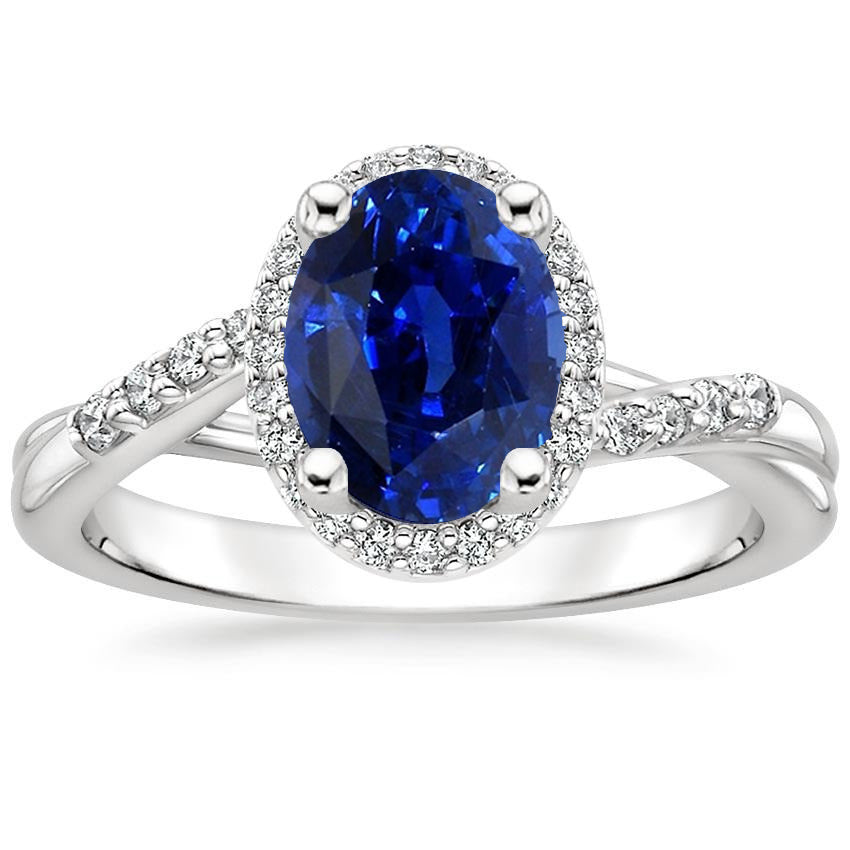 Halo Gorgeous fancy Ring Twist Style Oval Blue Sapphire & Diamonds