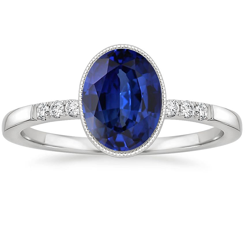 Gorgeous fancy Diamond Anniversary Ring Bezel Set Ceylon Sapphire