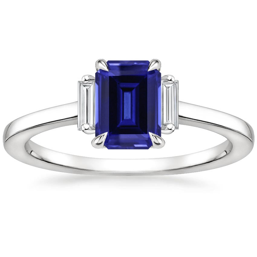 New Ladies Beautiful Ceylon Blue Sapphire Diamond 3 Stone Ring