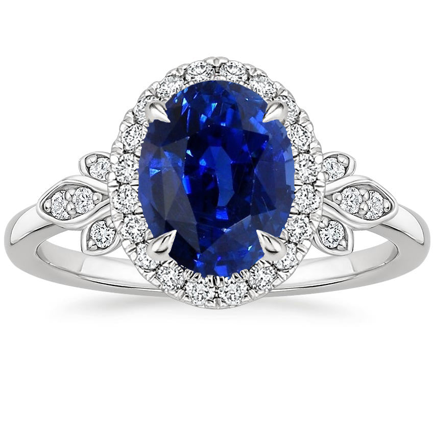 Gold Halo Female new Anniversary Ring Floral Style Sri Lankan Sapphire & Diamonds