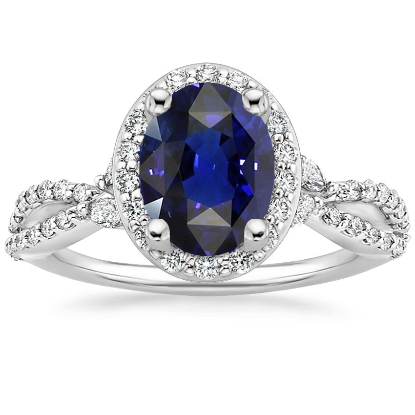 Princess Cut Elegant Woman's Blue Sapphire Halo Anniversary Ring Twist Style