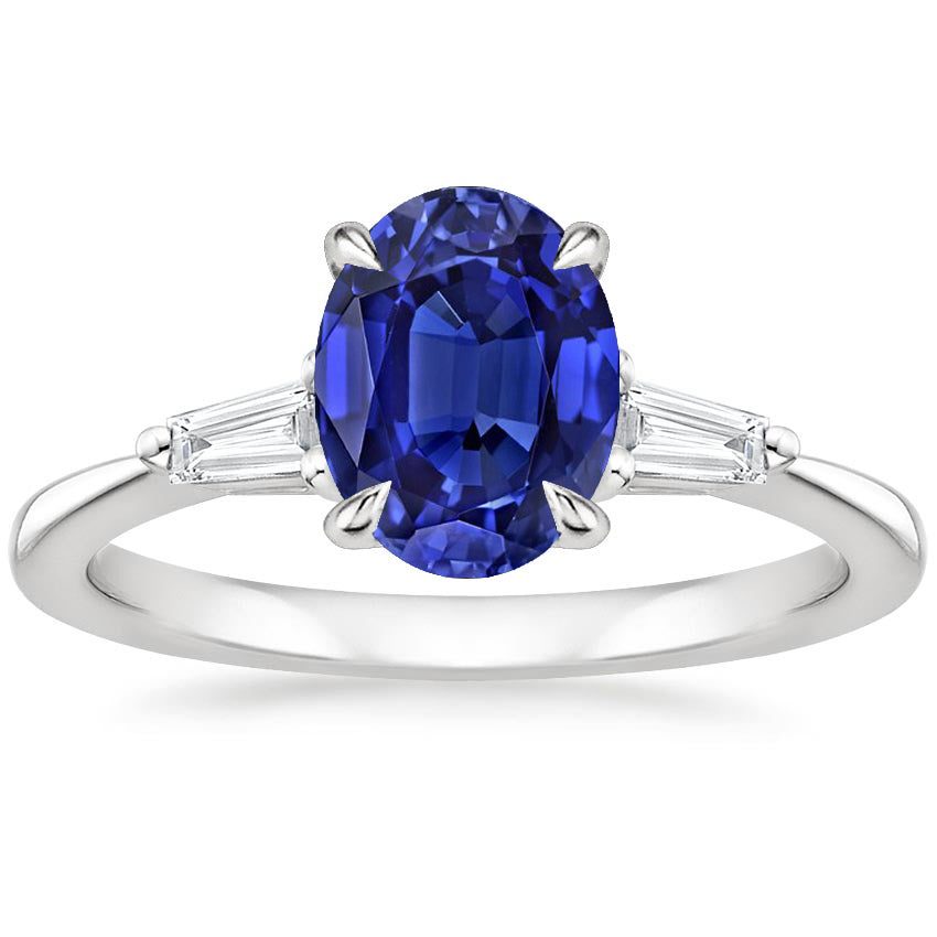 White Gold Three Stone Ring Ceylon Sapphire & Natural Earth Mined Diamonds 2.50 Carats