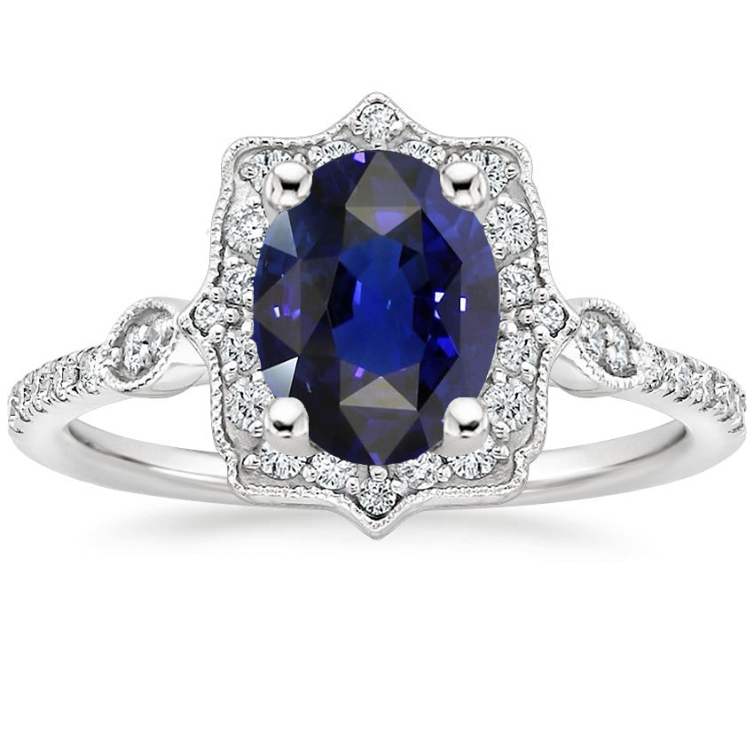 Diamond Halo Oval Ceylon Sapphire Ring Jewelry Gold