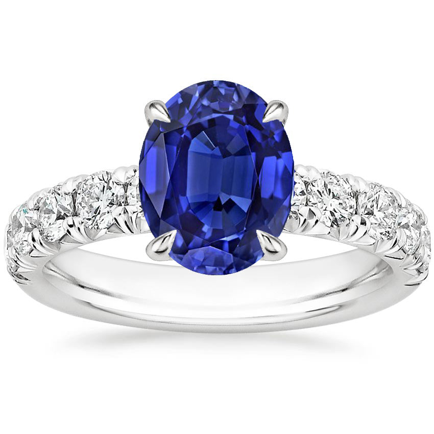 Ceylon Antique Lady’s Style Sapphire Solitaire With Round Diamond Accents Ring