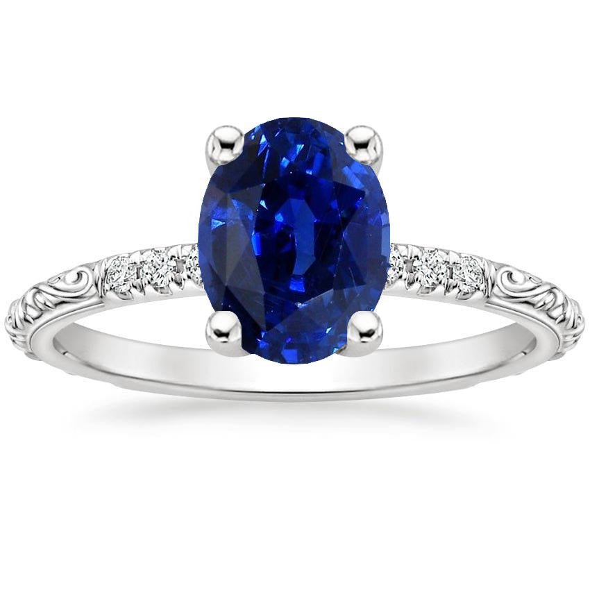 Antique Lady’s Style Antique Style Solitaire Blue Sapphire With Accents Ring