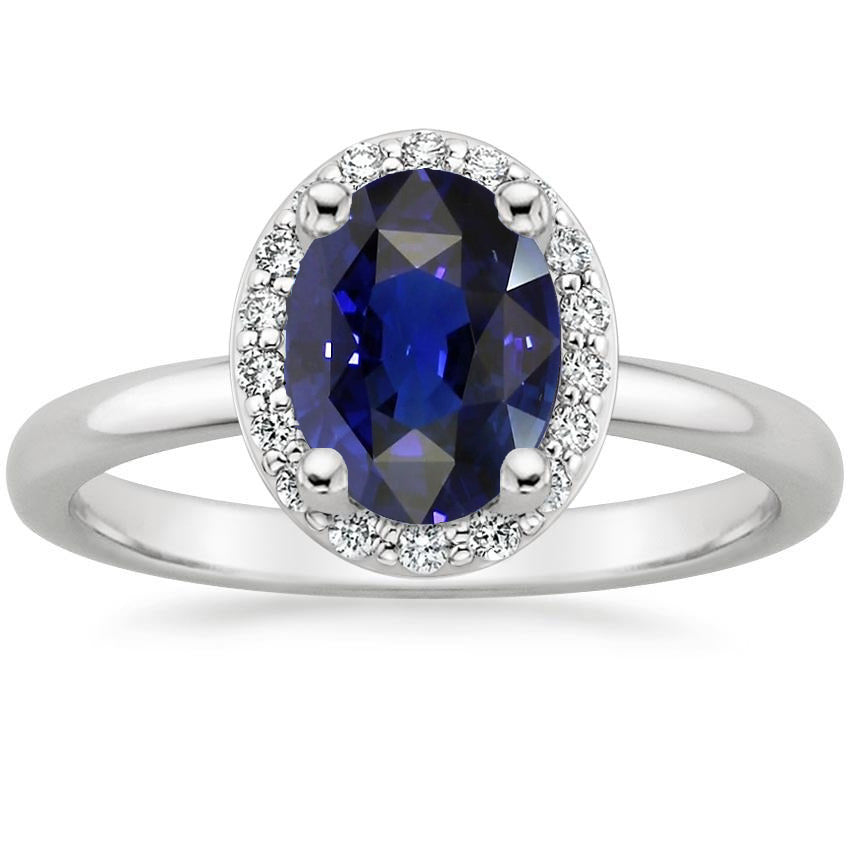 Halo Diamond Blue Sapphire Engagement Ring Antique Lady’s Style White Gold