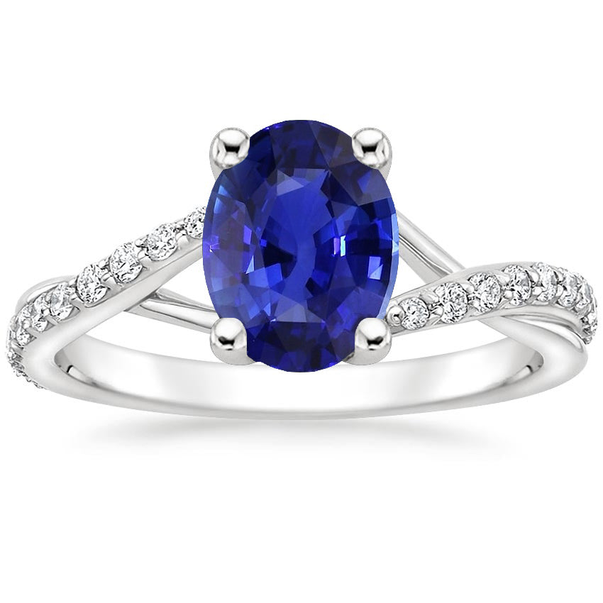 Ladies Antique Style Diamond Gemstone Ring Oval Ceylon Sapphire Gold