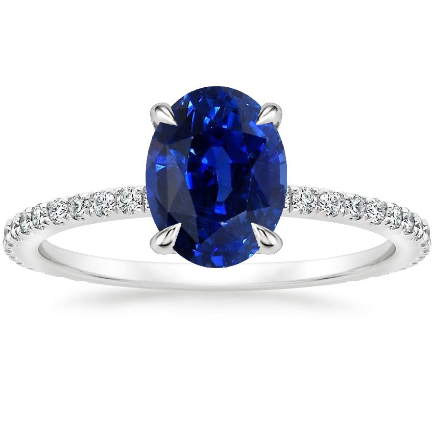 new stylish womans Engagement Ring Oval Blue Sapphire & Diamond Accents
