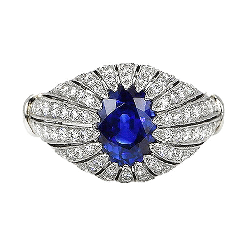 Unique Lady’s Antique Style Blue Sapphire Diamond Women’s Ring
