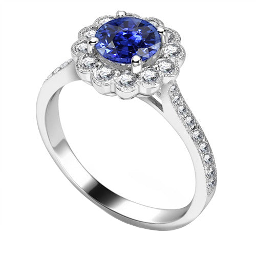 Cathedral Setting Best amazing weeding Womens Halo Flower Style Blue Sapphire Ring