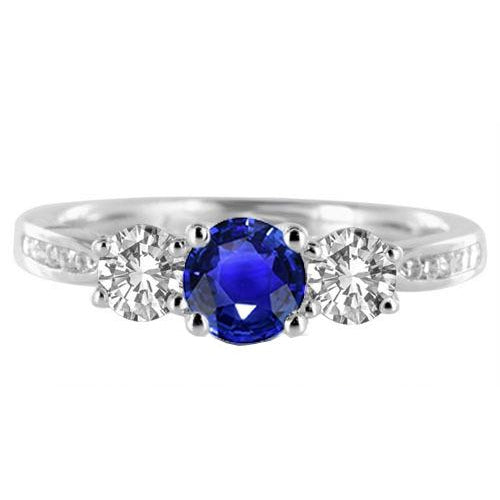 Best amazing weeding 3 Stone Style Round Diamond Blue Sapphire Ring With Accents