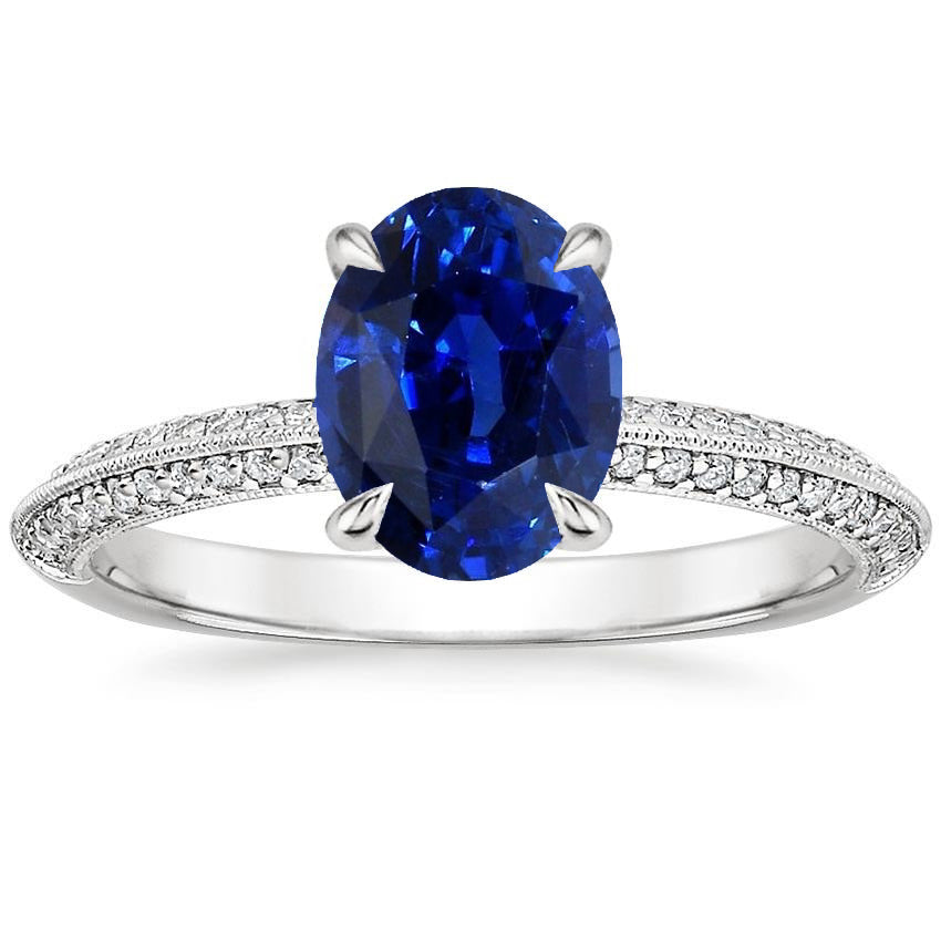 Gorgeous fancy Solitaire Ring With Accents Oval Blue Sapphire & Diamonds