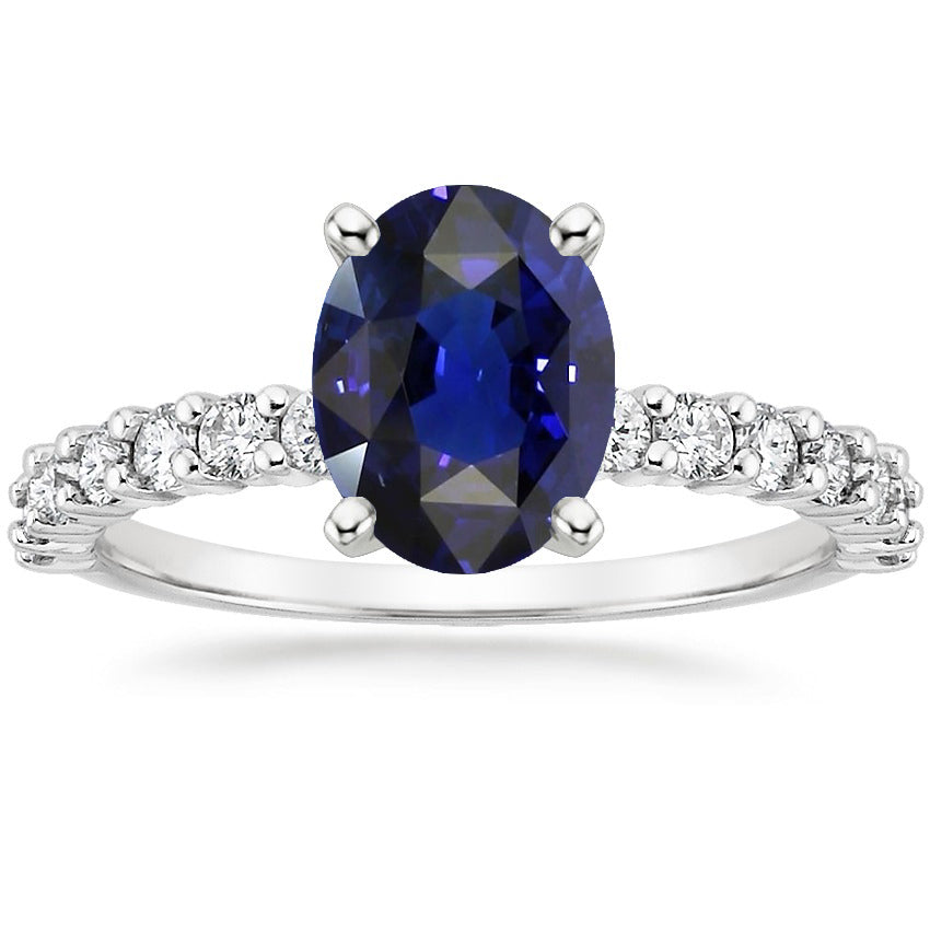 Oval & Round Natural Earth Mined Diamond Solitaire Ring SriLanka Sapphire Accents 5 Carats