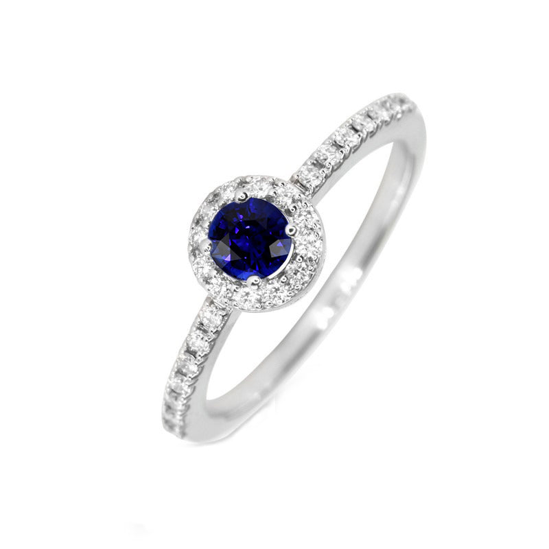 Round Sapphire Halo Ring Sparkling Diamond Jewelry