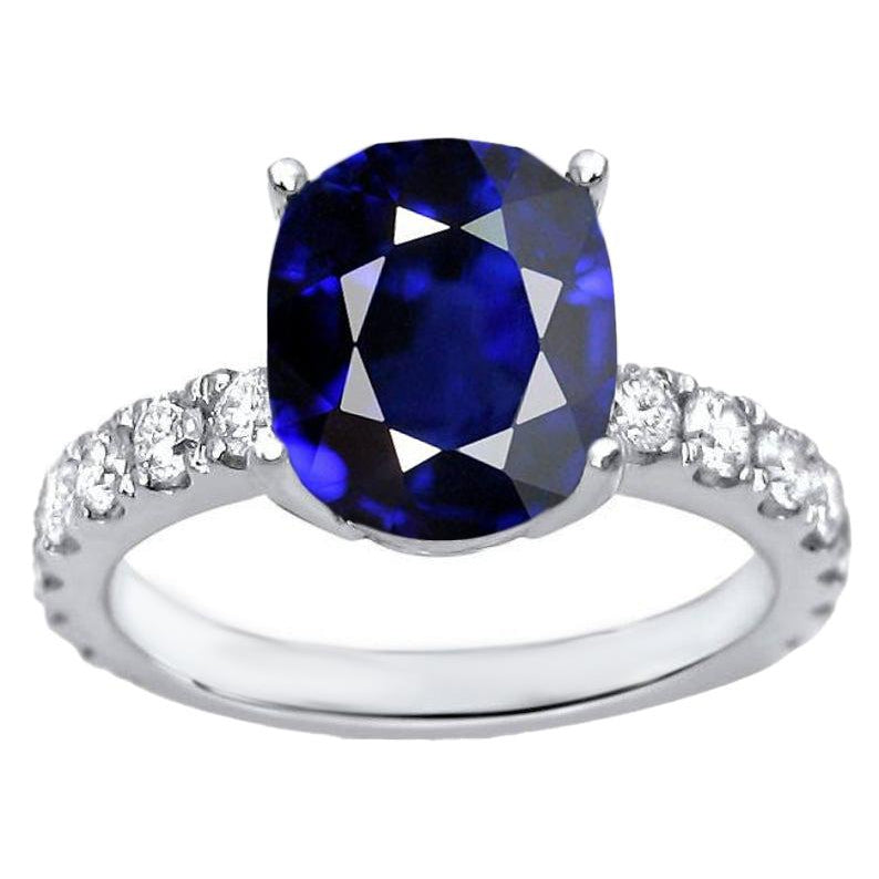 Women Solitaire Oval Cut Sapphire Ring & Accented Natural Earth Mined Diamonds 5.50 Carats