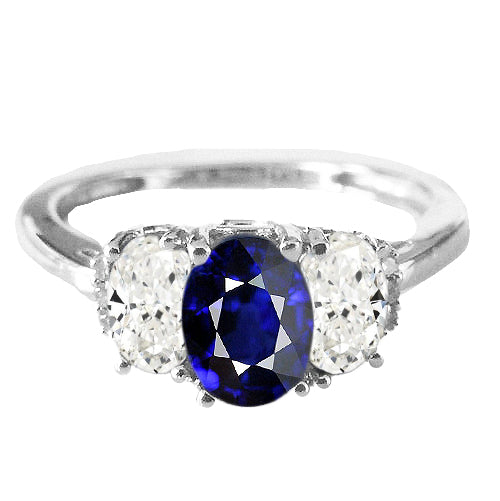 Women Diamond Engagemen Oval Diamond Anniversary Ring Natural Blue Sapphire Stone