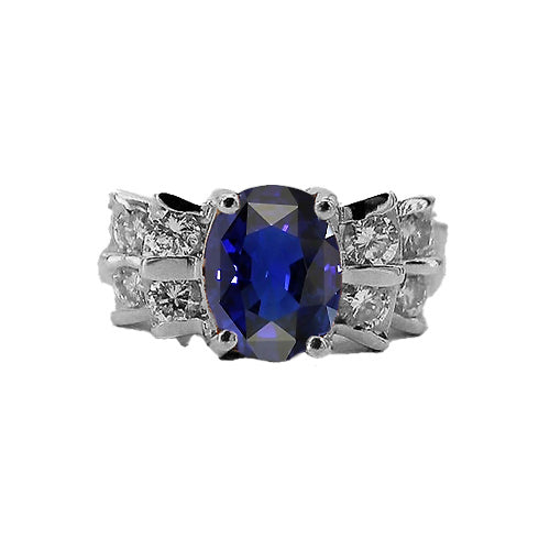 Women's Oval Blue Sapphire Wedding Ring Women Diamond Engagemen Bar Set Diamonds