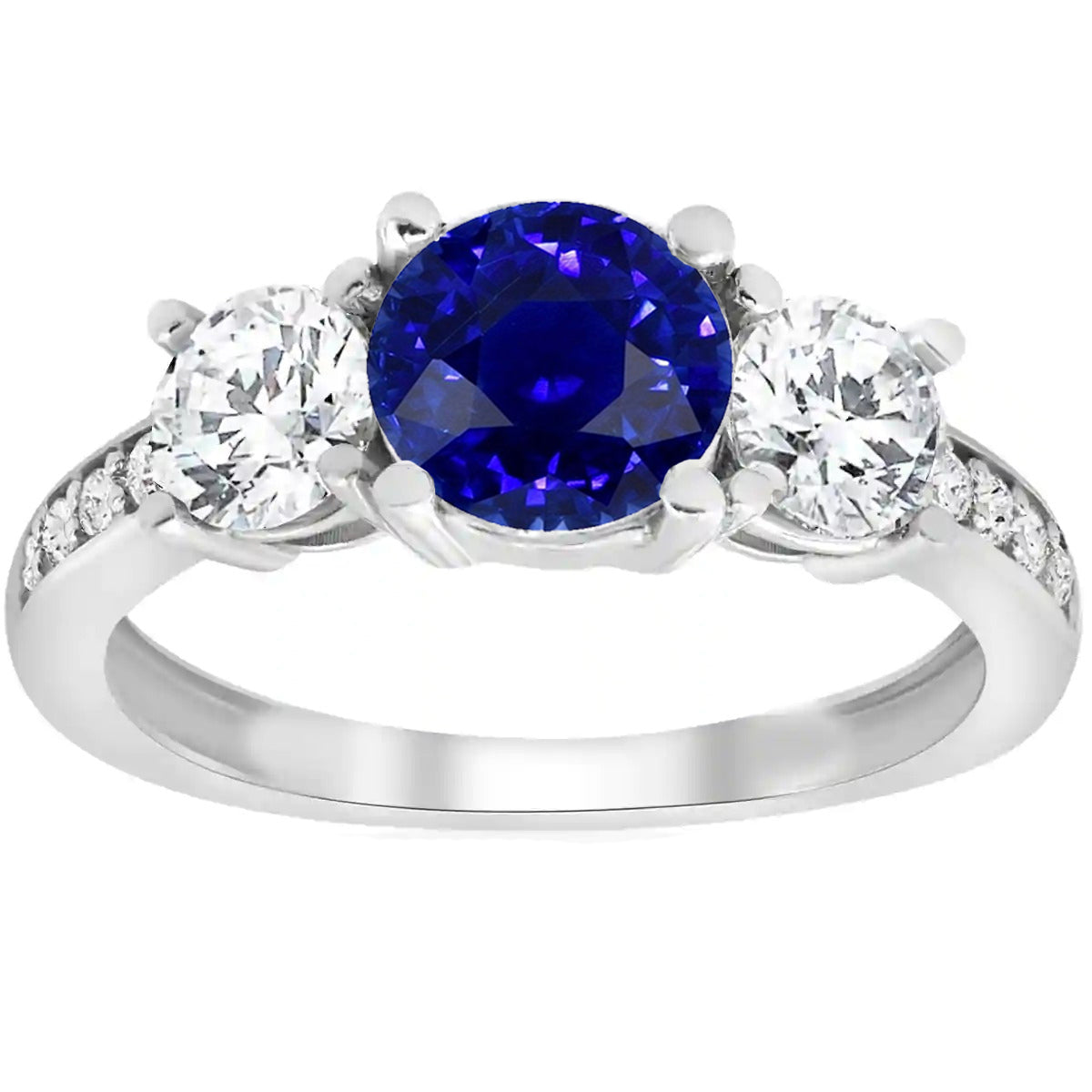 Ceylon Sapphire Round Diamond Ring Fancy Princess Cut Style Ladies Jewelry