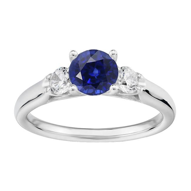 3 Stone Anniversary Ring Round Amazing Stylish womans Ceylon Sapphire & Diamonds
